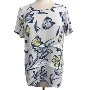 Women's Plieone Blouse, Size S, White & Blue